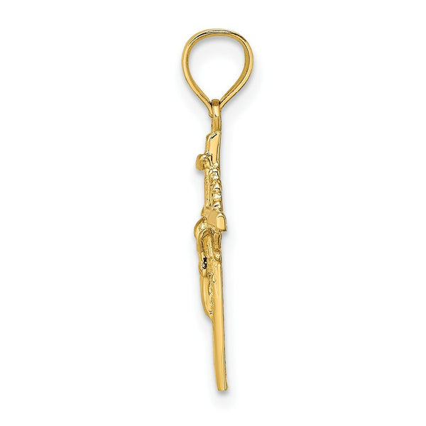 14K Yellow Gold 2-D Starburst Crucifix Charm Pendant