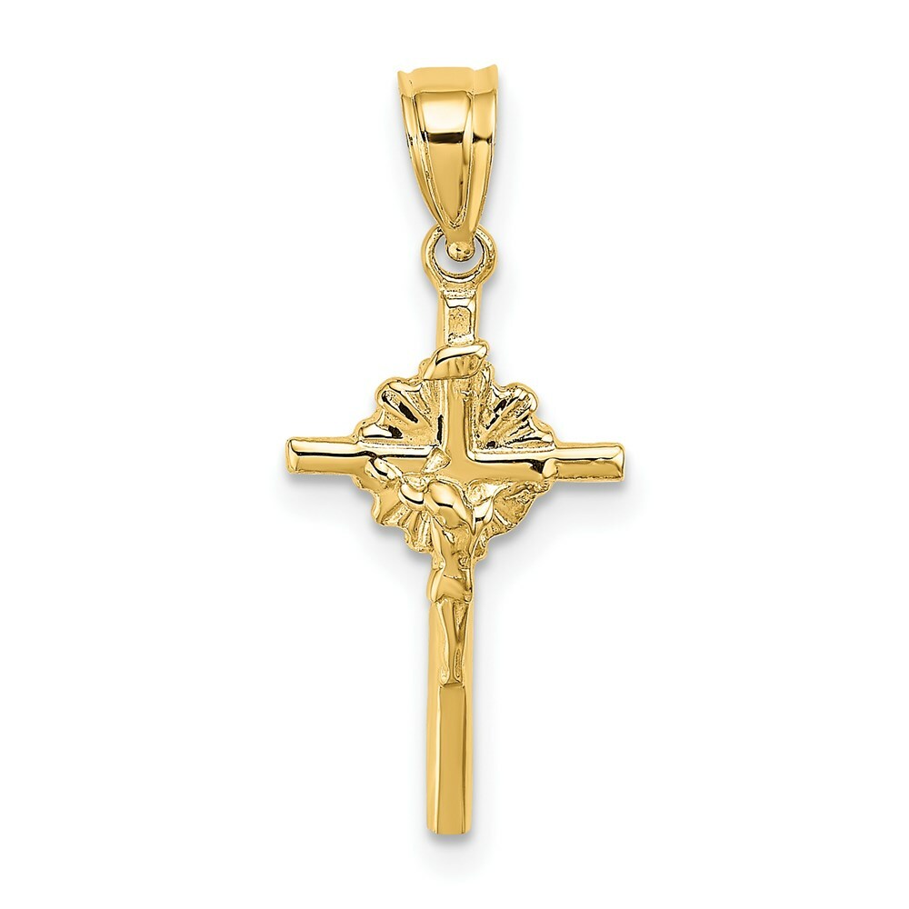14K Yellow Gold 2-D Starburst Crucifix Charm Pendant