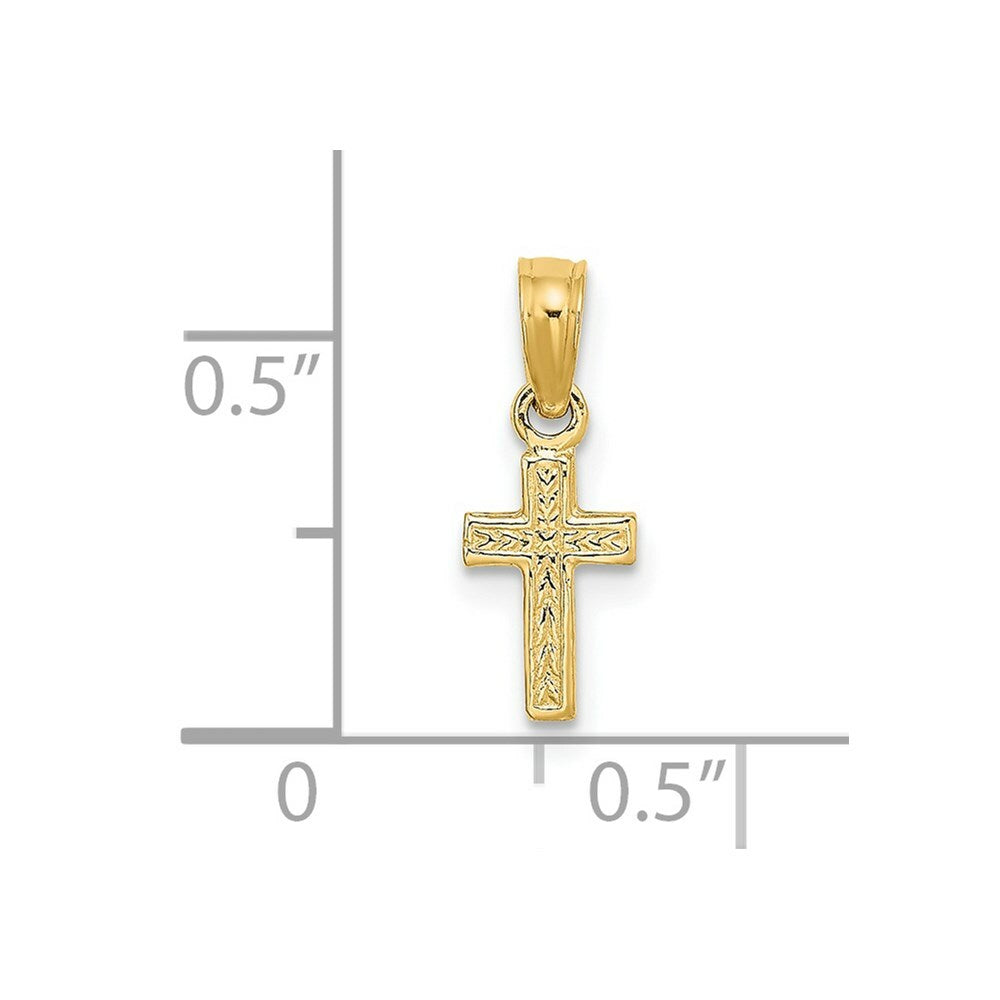 14K Yellow Gold Polished and Engraved Mini Cross Charm Pendant