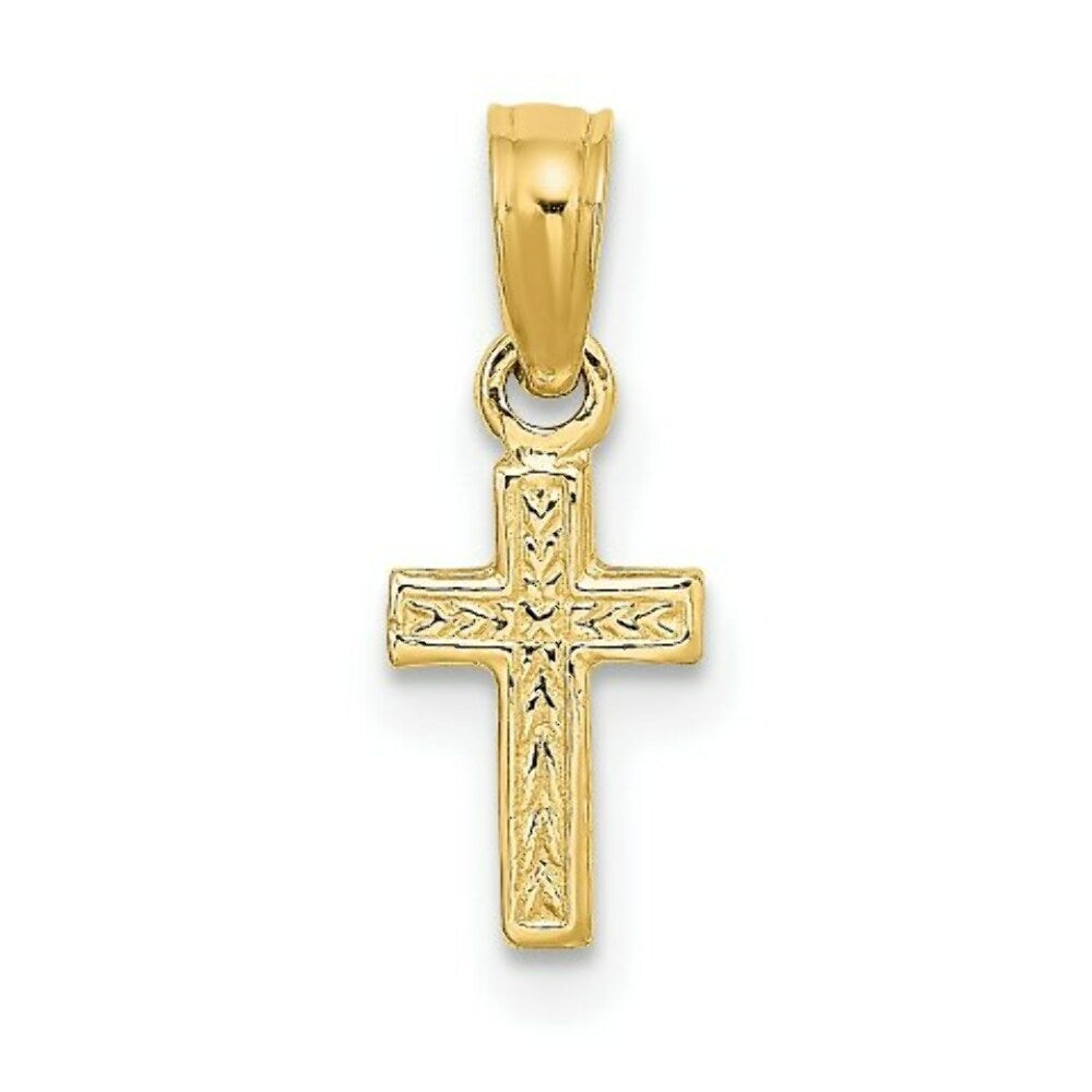 14K Yellow Gold Polished and Engraved Mini Cross Charm Pendant