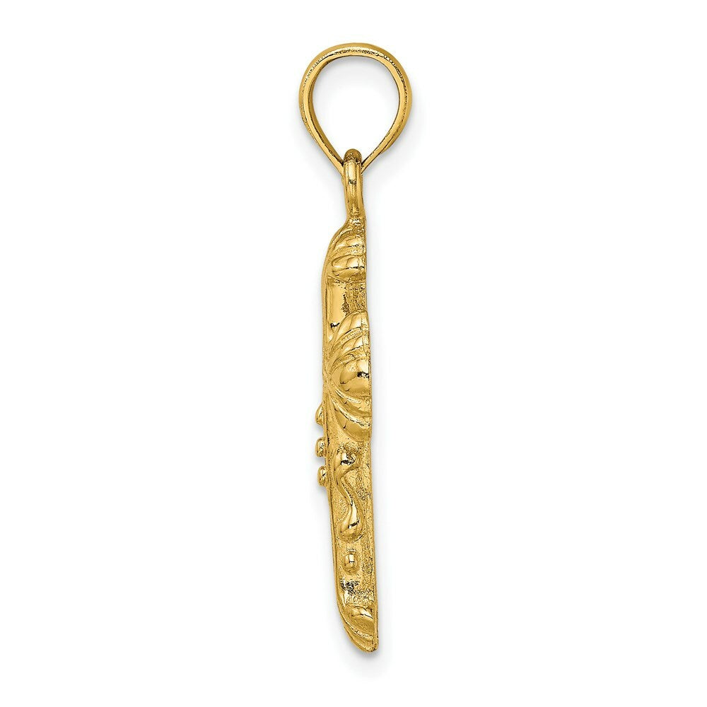 14K Yellow Gold Polished and Textured Cross Charm Pendant