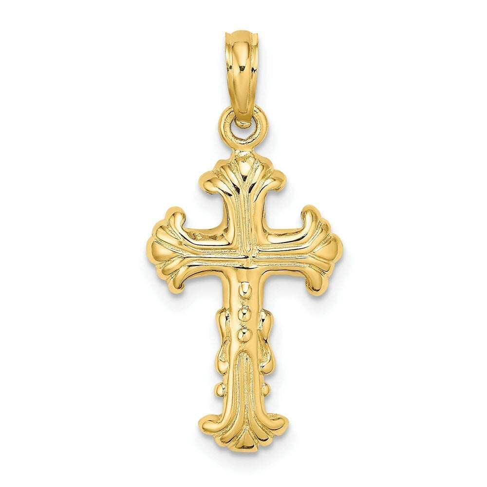 14K Yellow Gold Polished and Textured Cross Charm Pendant