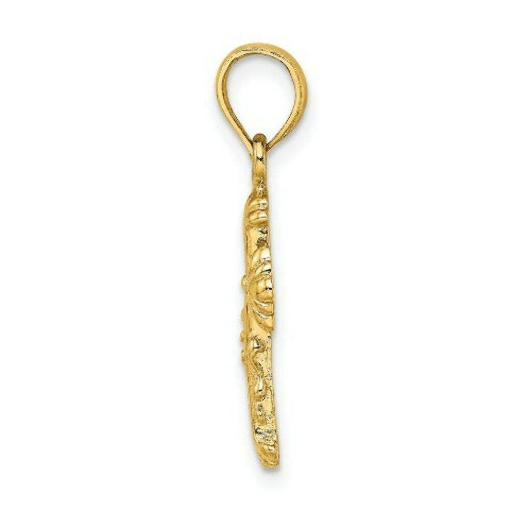 14K Yellow Gold Polished and Textured Cross Charm Pendant