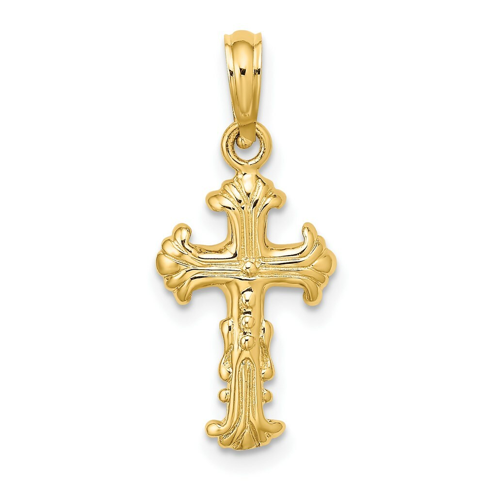 14K Yellow Gold Polished and Textured Cross Charm Pendant