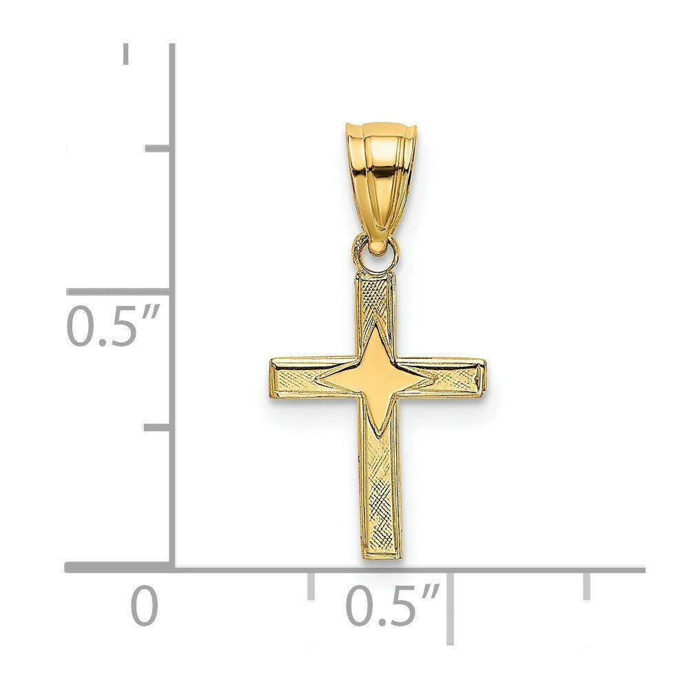14K Yellow Gold Polished With Star Pattern Mini Cross Charm Pendant