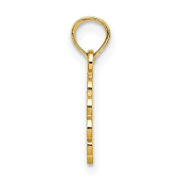 14K Yellow Gold Praying Hands & Cross On Scalloped Round Disk Charm Pendant