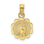 Load image into Gallery viewer, 14K Yellow Gold Praying Hands &amp; Cross On Scalloped Round Disk Charm Pendant
