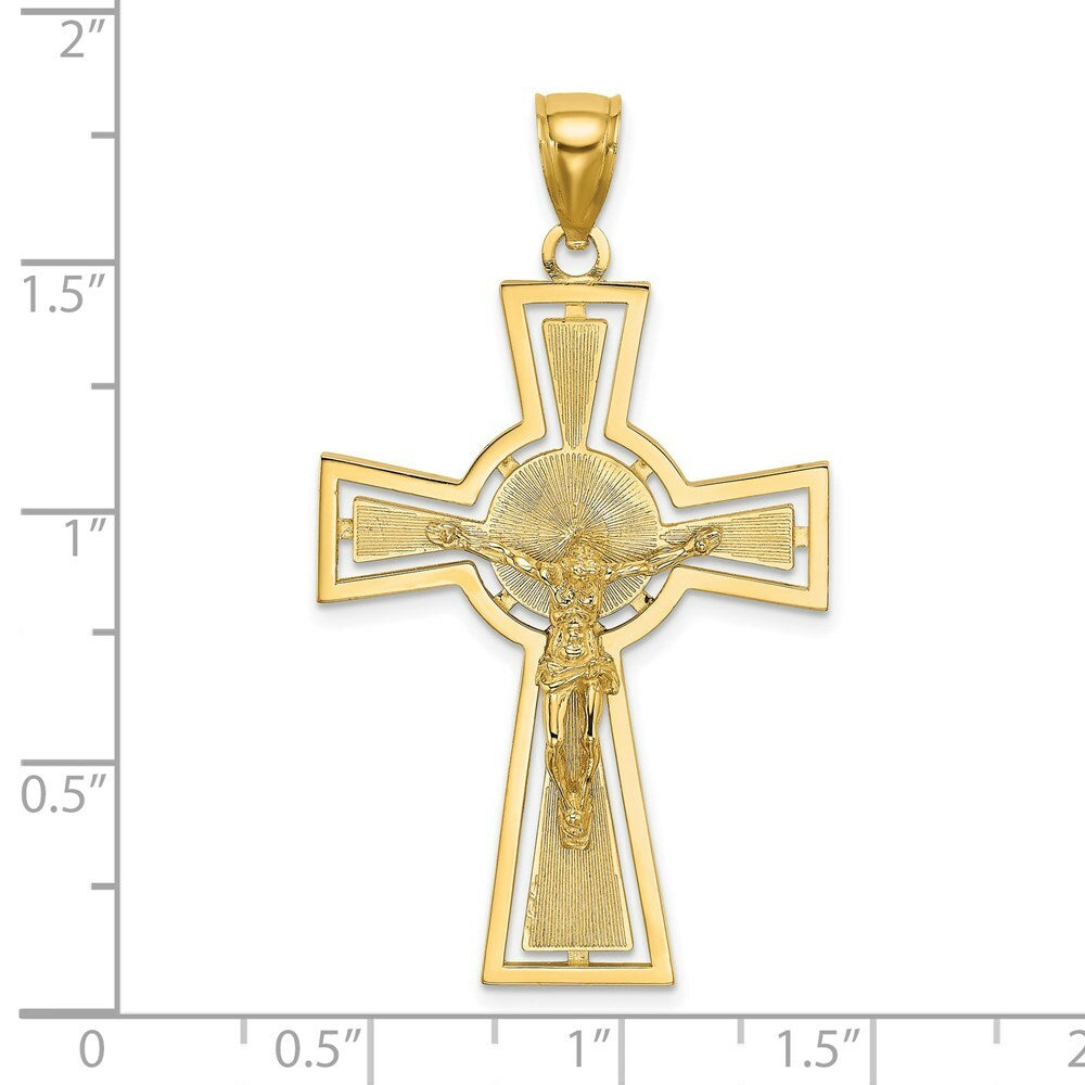 14K Yellow Gold Cut-Out Crucifix With CENTER CIRCLE Charm Pendant