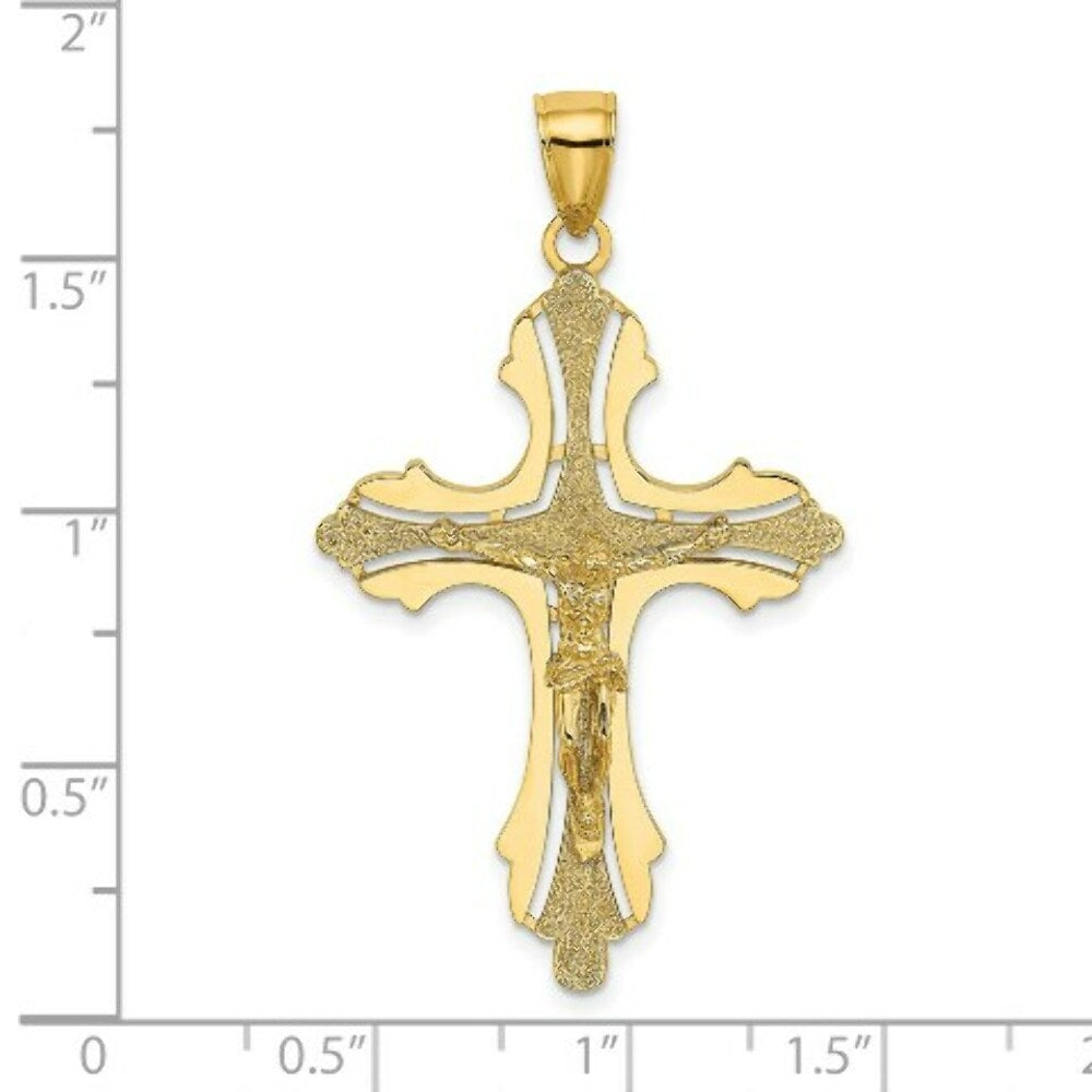 14K Yellow Gold Textured & Cut-Out Crucifix With SPADE TIPS Charm Pendant