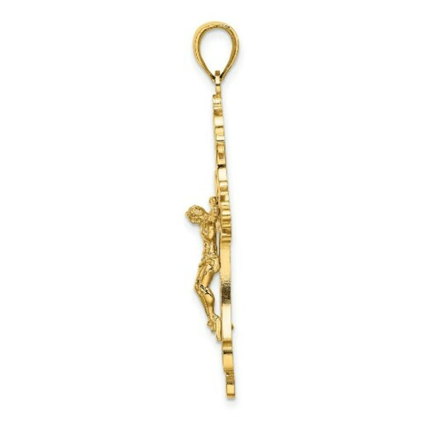 14K Yellow Gold Textured & Cut-Out Crucifix With SPADE TIPS Charm Pendant