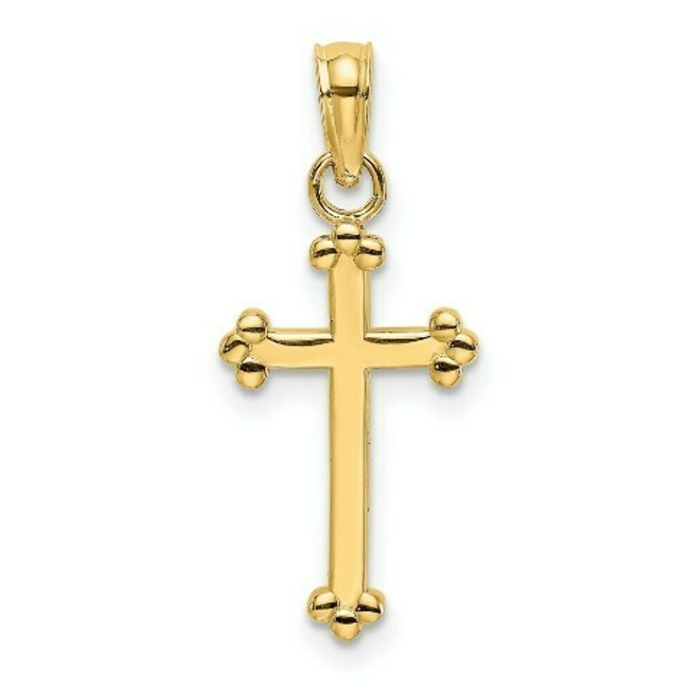 14K Yellow Gold Polished Beaded Cross
