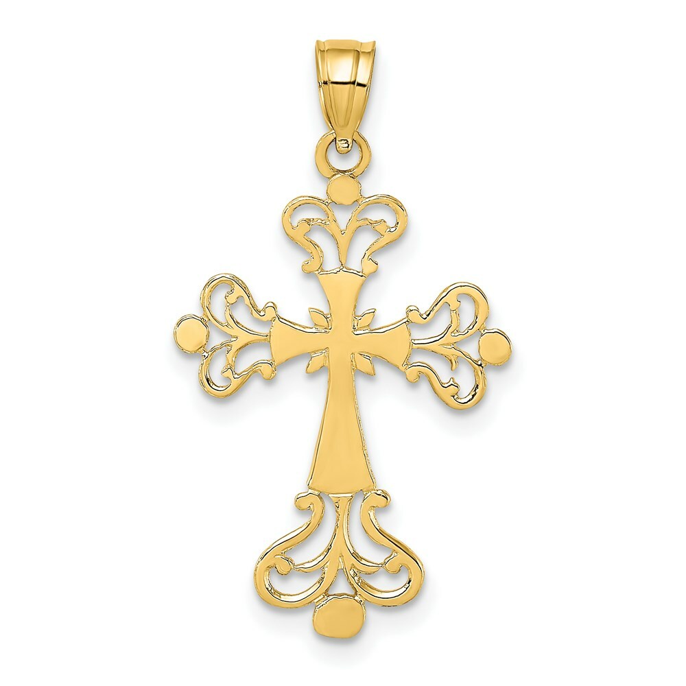 14K Yellow Gold Polished Fancy Cross Charm Pendant