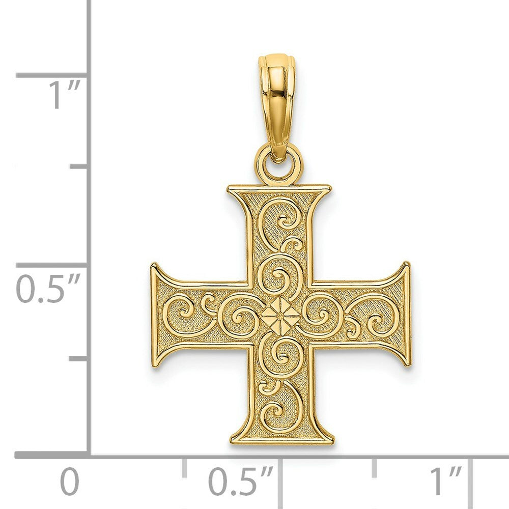 14K Yellow Gold GREEK Cross With SWIRL DESIGN Charm Pendant