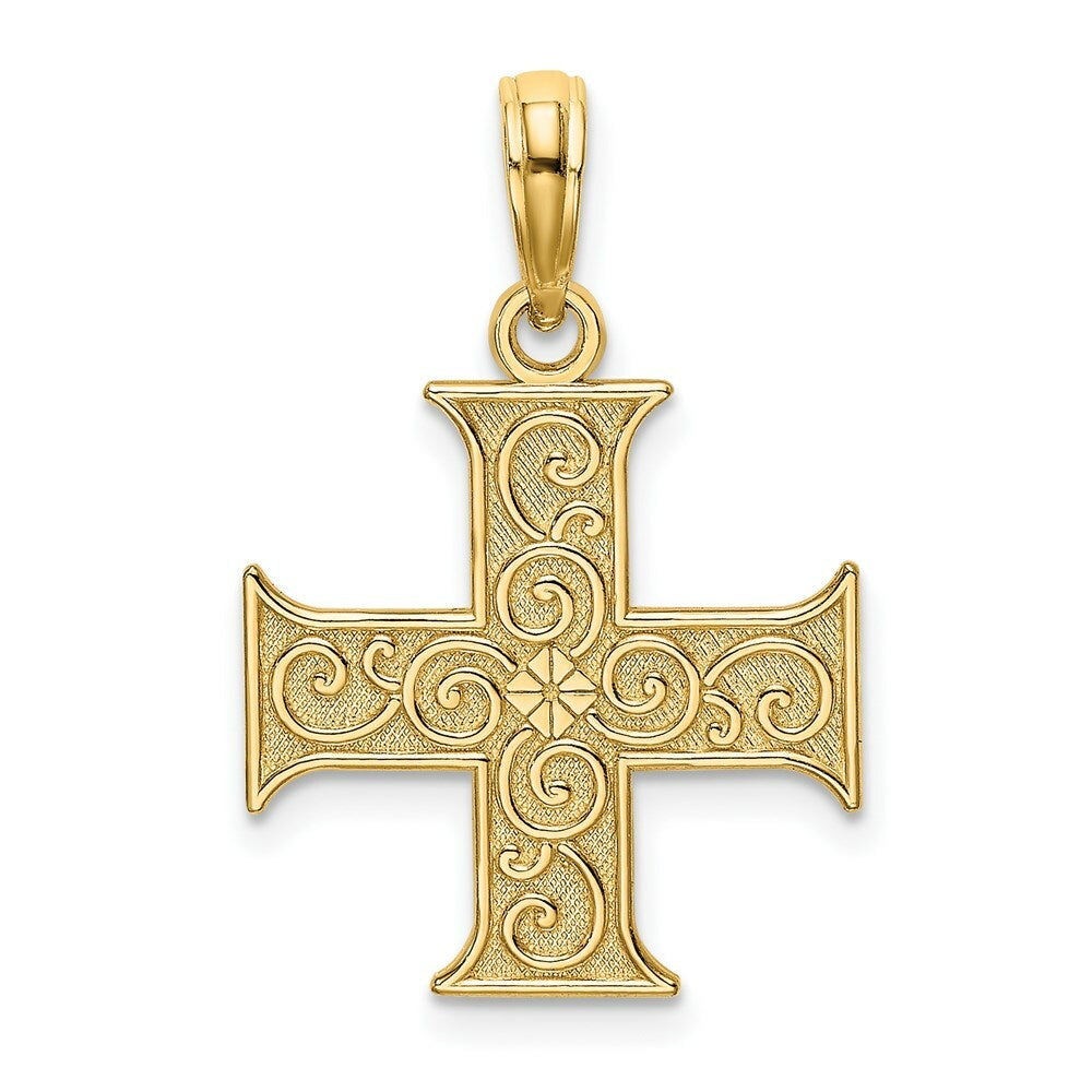 14K Yellow Gold GREEK Cross With SWIRL DESIGN Charm Pendant