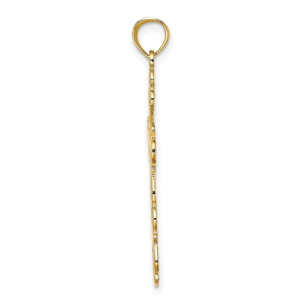 14K Yellow Gold Polished Lace Trim Cross Charm Pendant