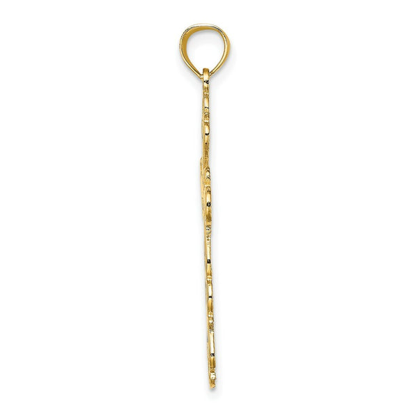 14K Yellow Gold Polished Lace Trim Cross Charm Pendant