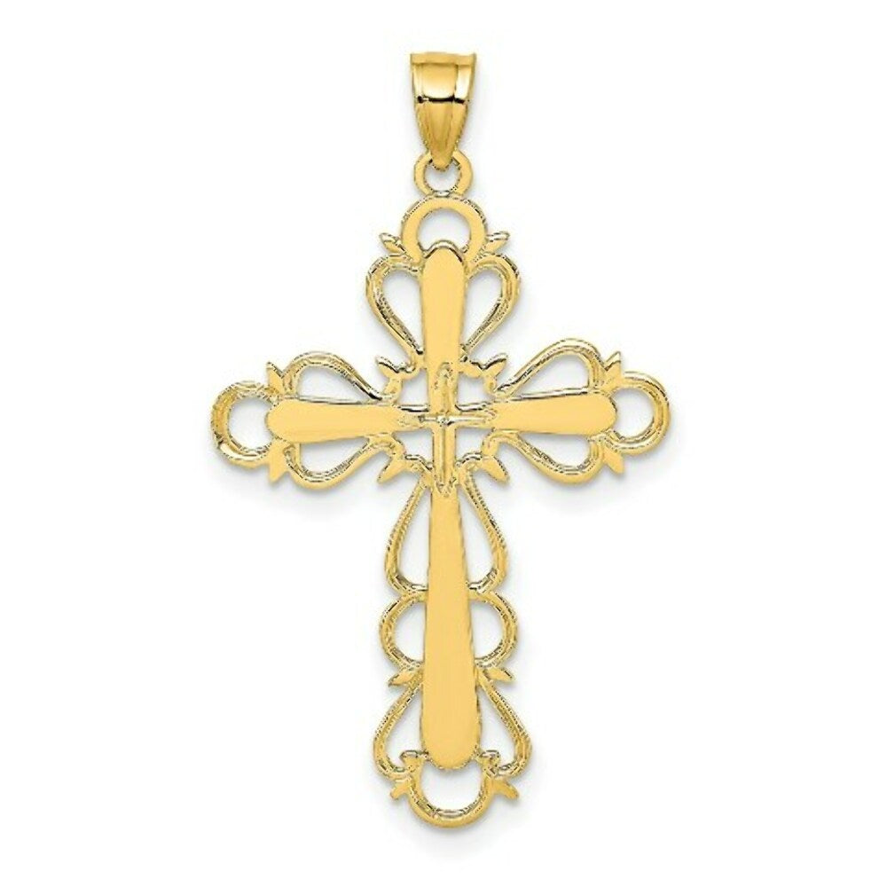14K Yellow Gold Polished Lace Trim Cross Charm Pendant