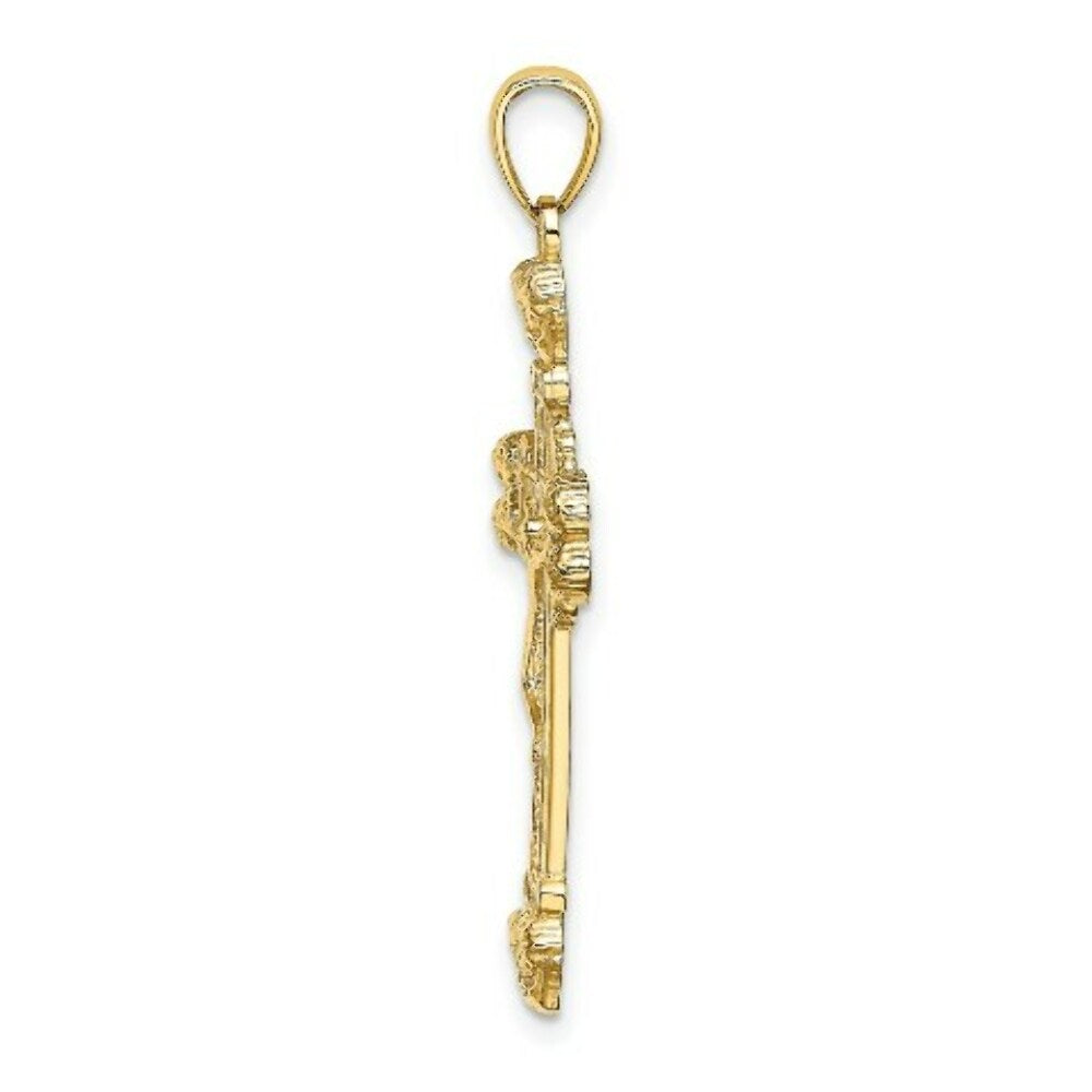 14K Yellow Gold Crucifix With SUNBURST Charm Pendant