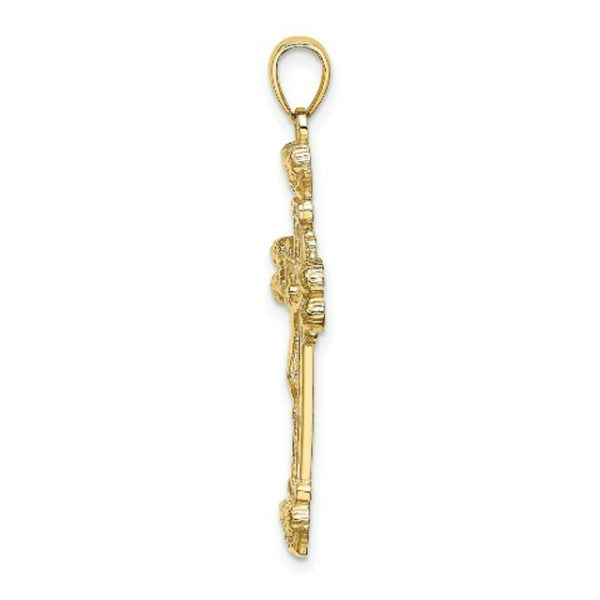 14K Yellow Gold Crucifix With SUNBURST Charm Pendant