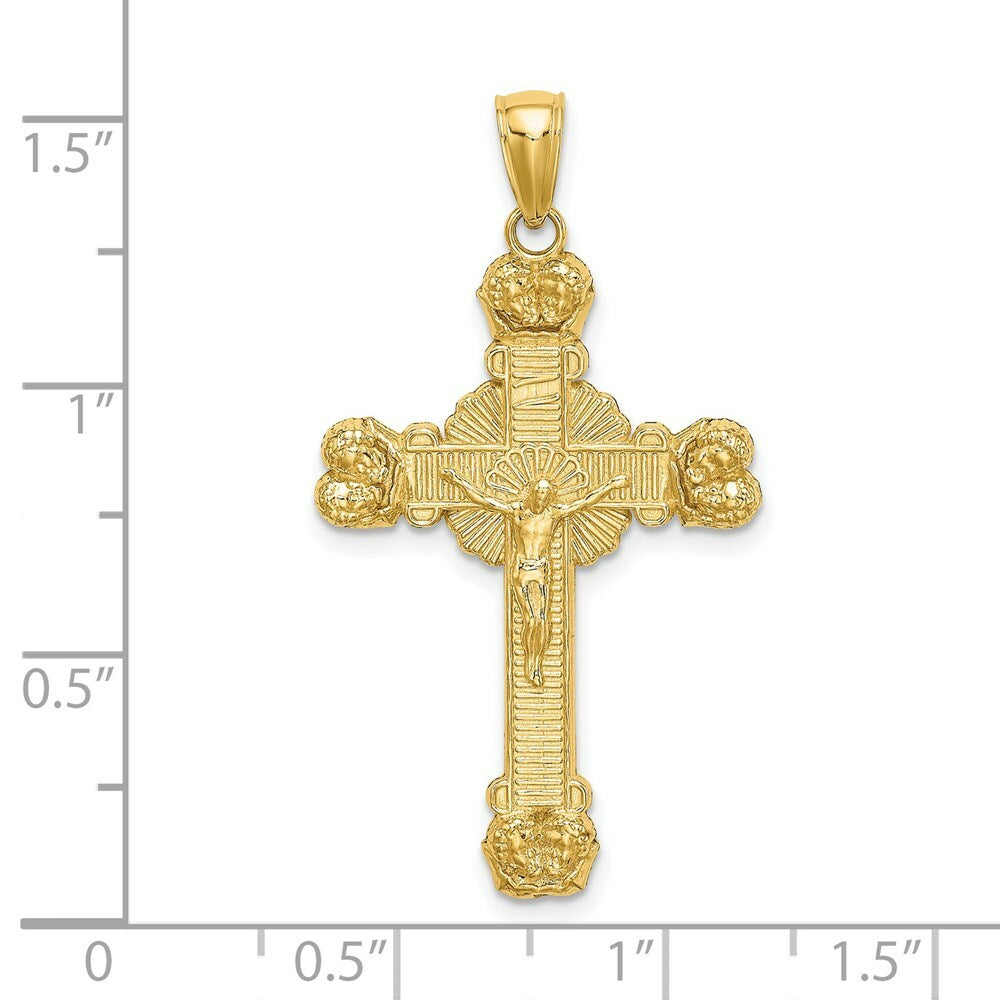 14K Yellow Gold Crucifix With SUNBURST Charm Pendant