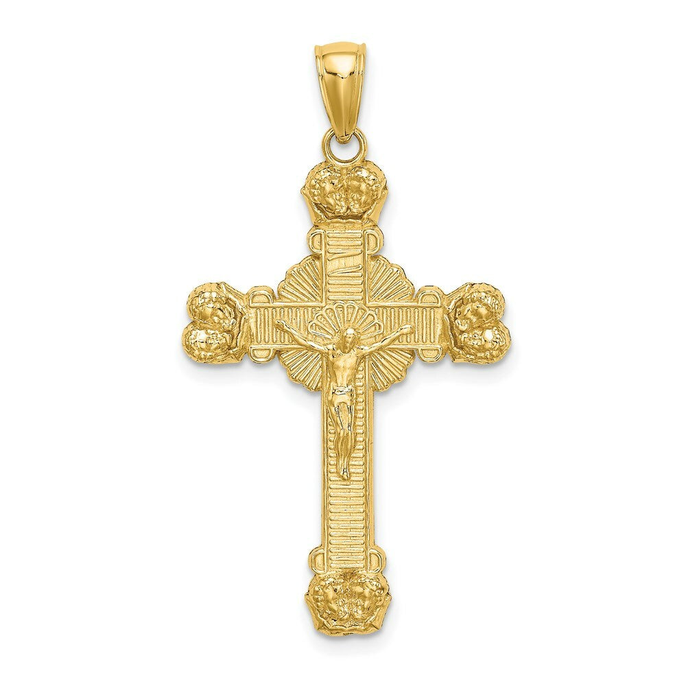 14K Yellow Gold Crucifix With SUNBURST Charm Pendant