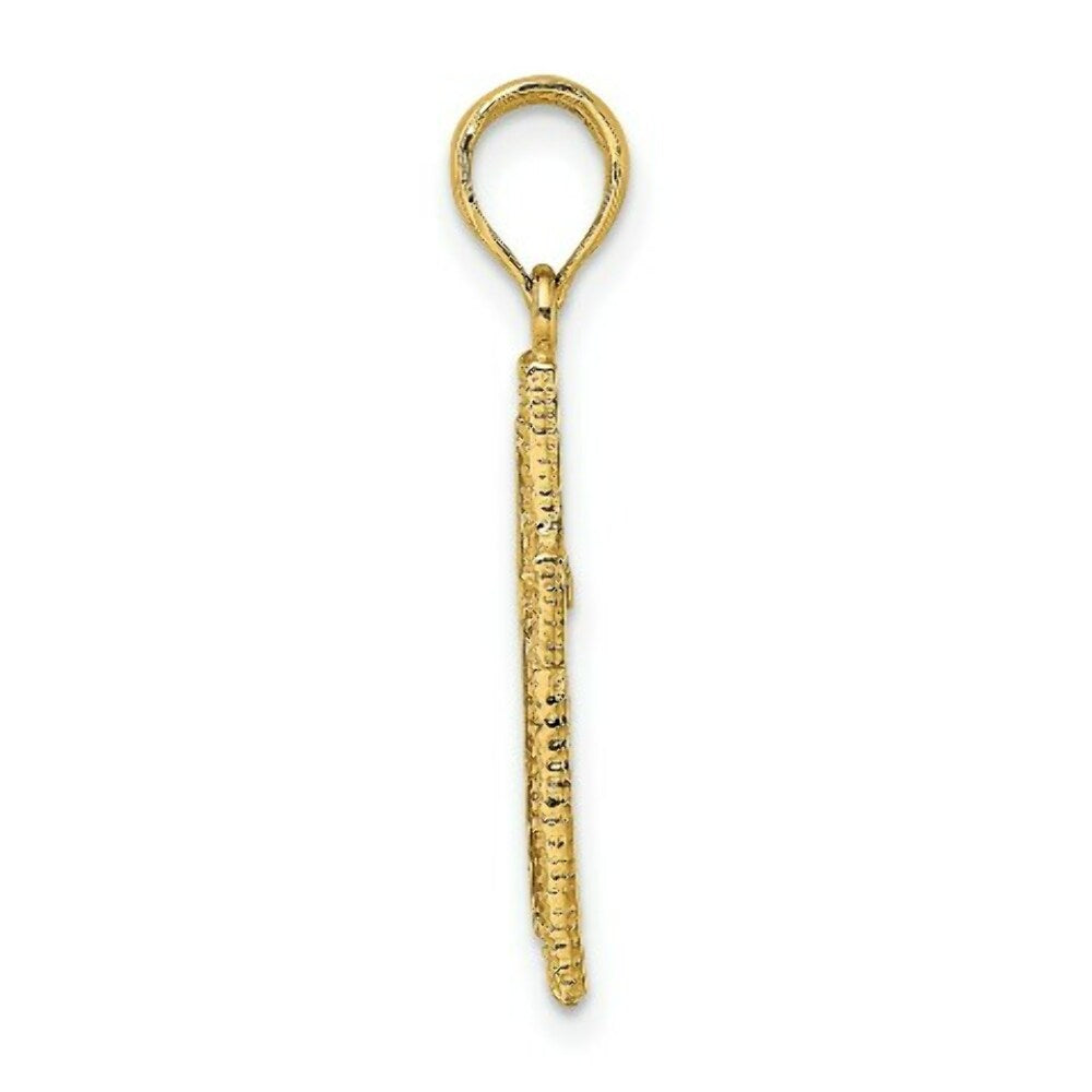 14K Yellow Gold Cross With Textured Border Design Charm Pendant