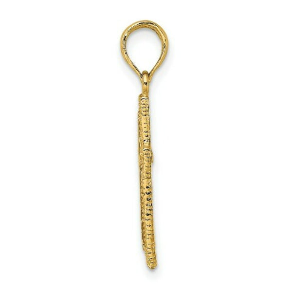 14K Yellow Gold Cross With Textured Border Design Charm Pendant