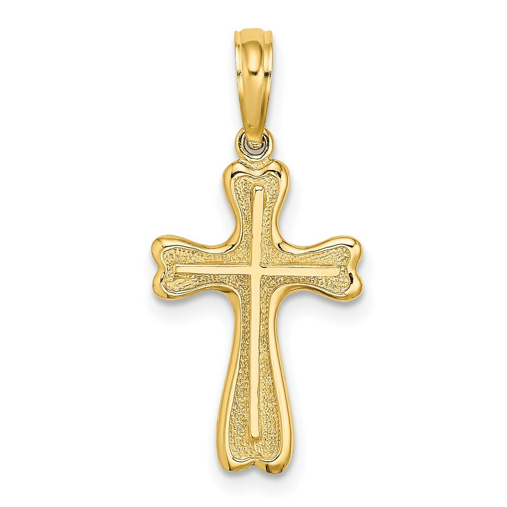 14K Yellow Gold Cross With Textured Heart Edges Design Charm Pendant