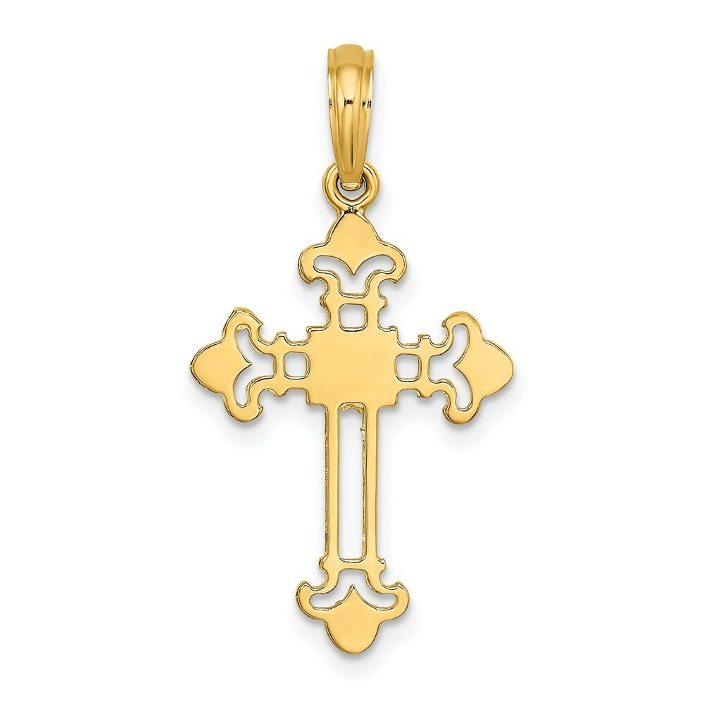 14K Yellow Gold Cross With Spade Shape Design On Edges Charm Pendant