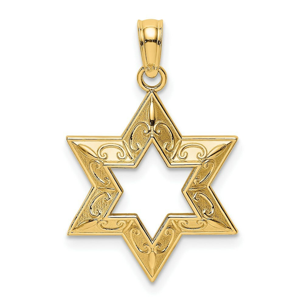 14K Yellow Gold 2-D & Textured Jewish Star Of David Charm Pendant