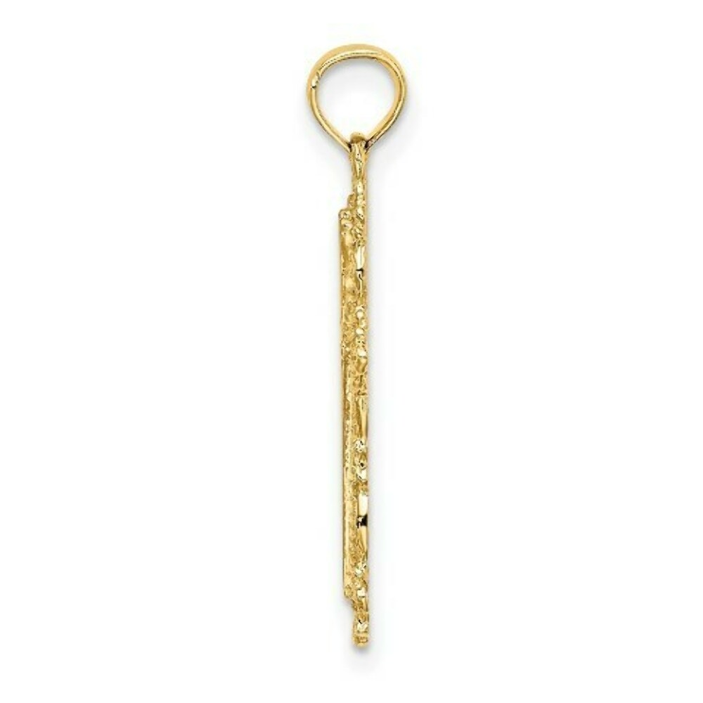 14K Yellow Gold Cross With Filigree Lace Trim Charm Pendant