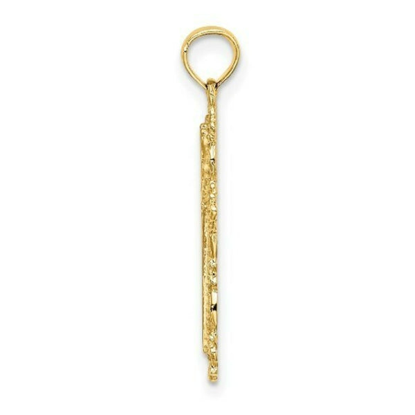 14K Yellow Gold Cross With Filigree Lace Trim Charm Pendant
