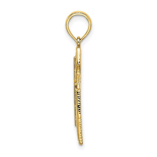 14K Yellow Gold Polished and Textured Cross Charm Pendant