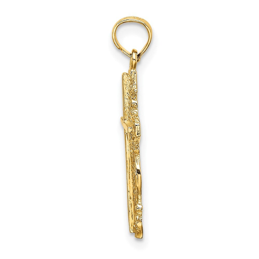 14K Yellow Gold Stick Cross With Lace Trim Charm Pendant
