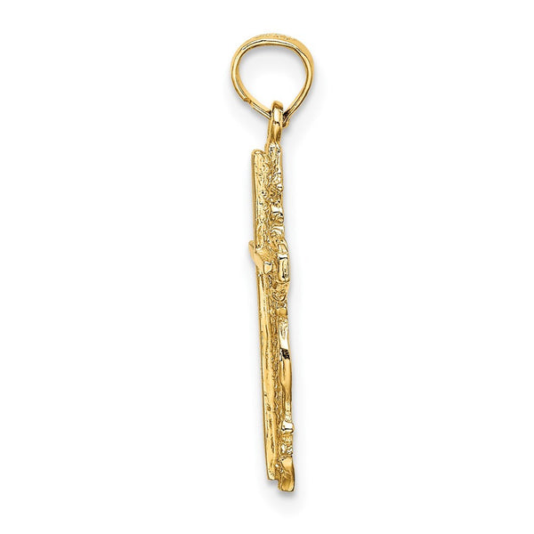 14K Yellow Gold Stick Cross With Lace Trim Charm Pendant