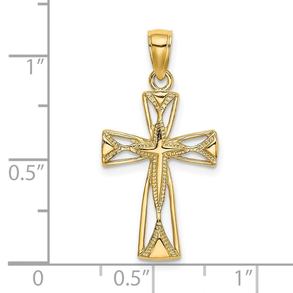 14K Yellow Gold Polished and Cut-Out Design Cross Charm Pendant