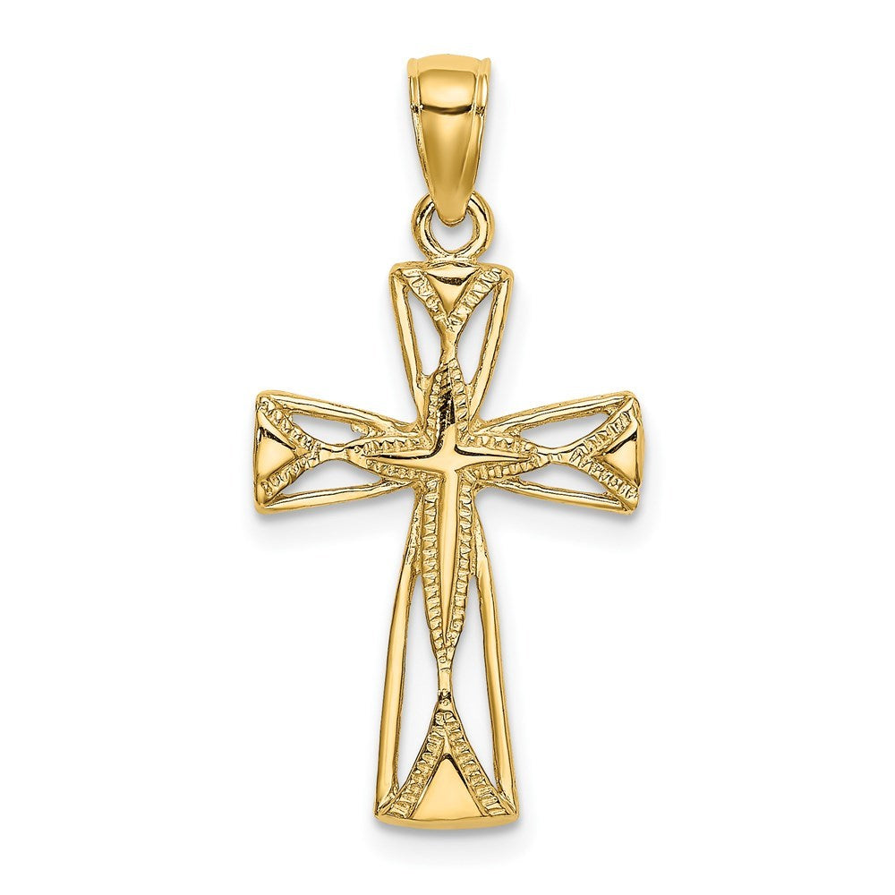 14K Yellow Gold Polished and Cut-Out Design Cross Charm Pendant