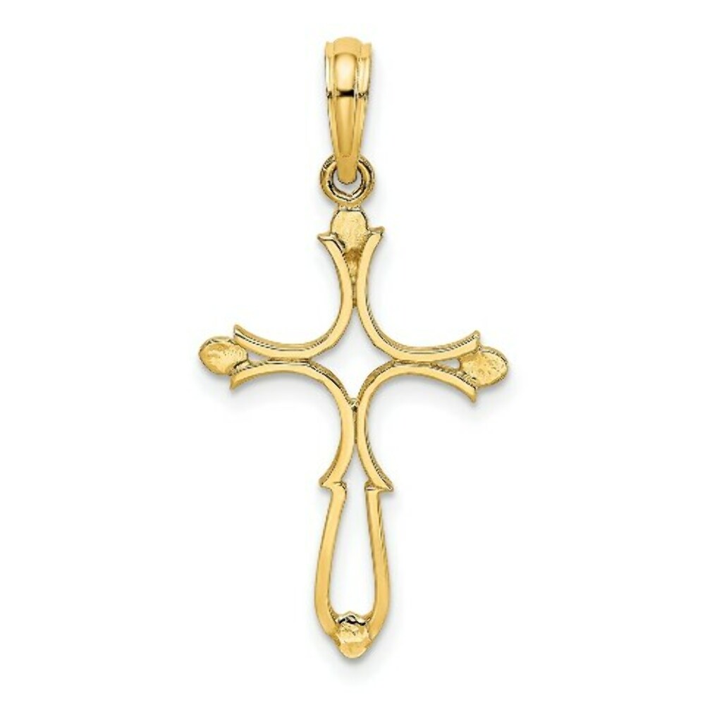 14K Yellow Gold Cross Cut-Out & Polished Cross Charm Pendant