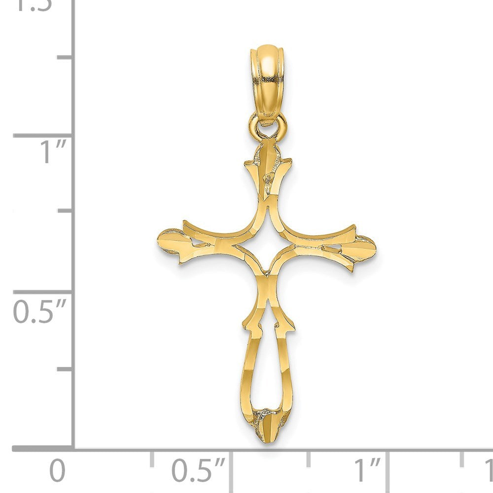 14K Yellow Gold Diamond-cut Cross Charm Pendant