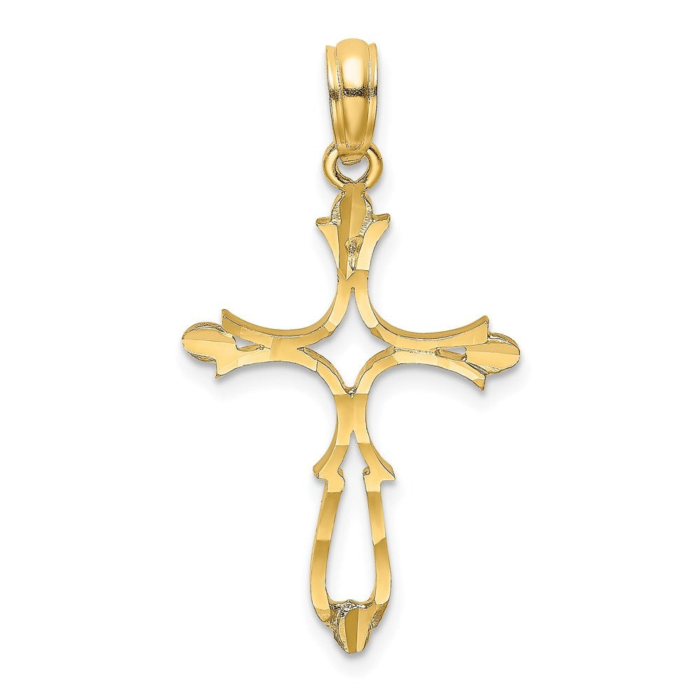 14K Yellow Gold Diamond-cut Cross Charm Pendant