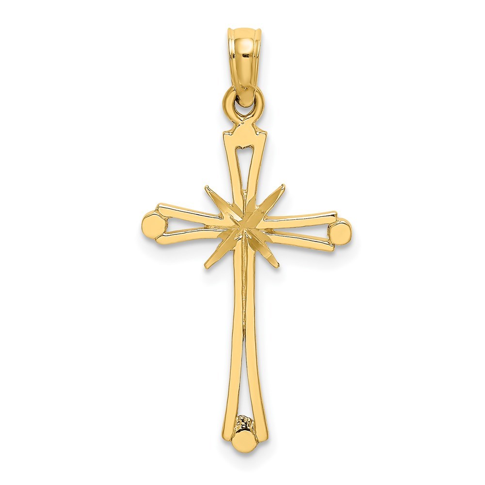 14K Yellow Gold Diamond-cut With X Center On Cross Charm Pendant