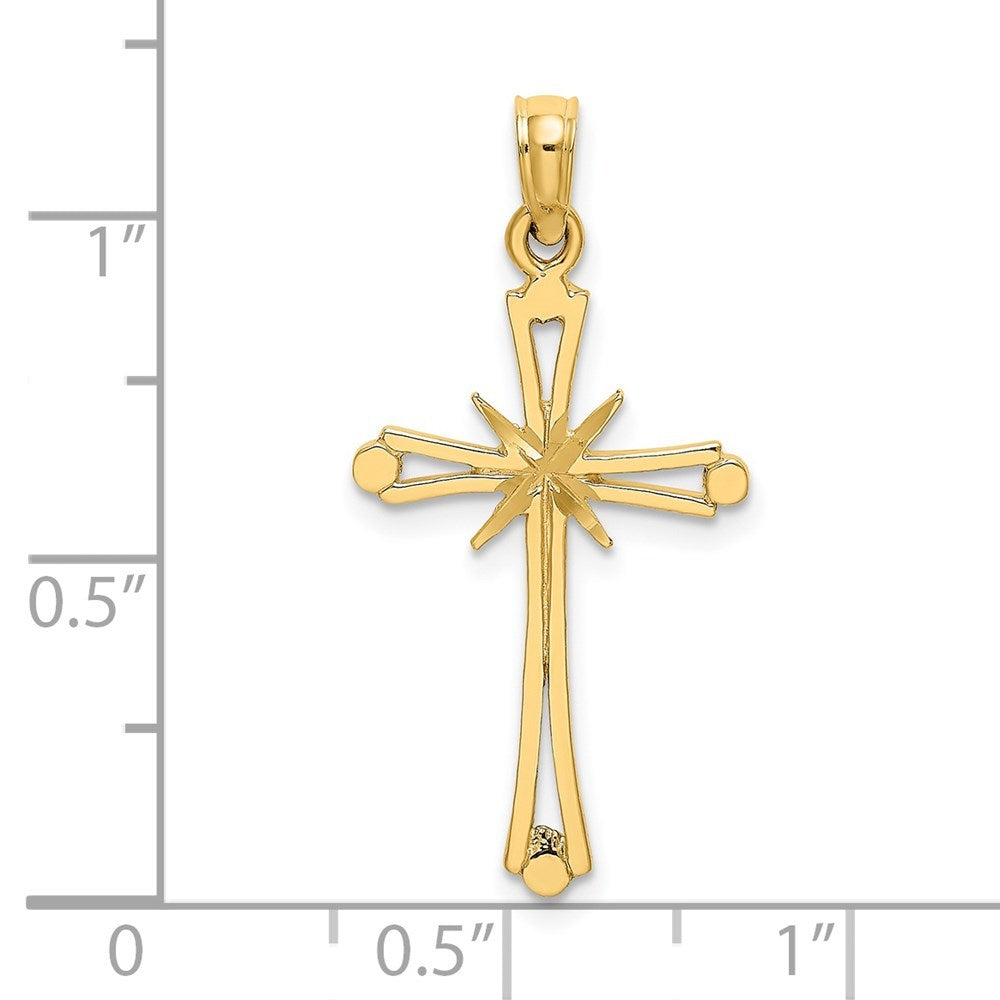 14K Yellow Gold Diamond-cut With X Center On Cross Charm Pendant