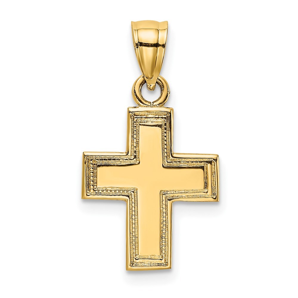 14K Yellow Gold Polished and Textured Cross Charm Pendant