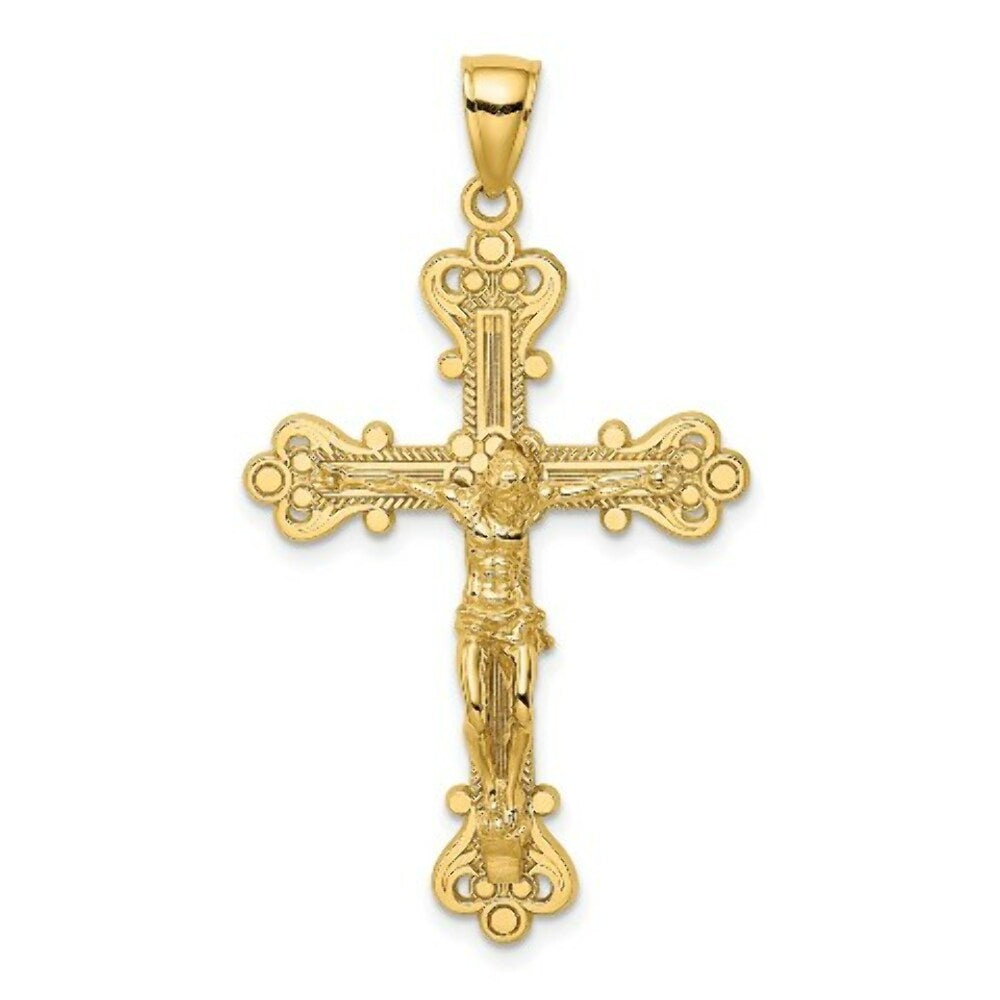 14K Yellow Gold Engraved Crucifix Charm Pendant