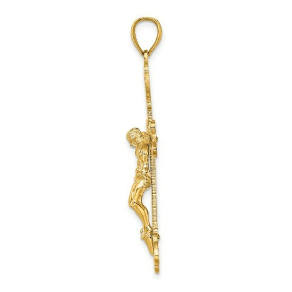 14K Yellow Gold Engraved Crucifix Charm Pendant