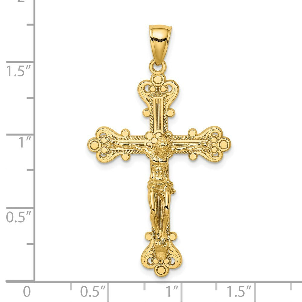 14K Yellow Gold Engraved Crucifix Charm Pendant