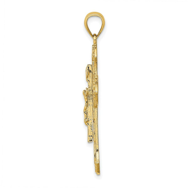 14K Yellow Gold Textured Crucifix With Arrow Charm Pendant