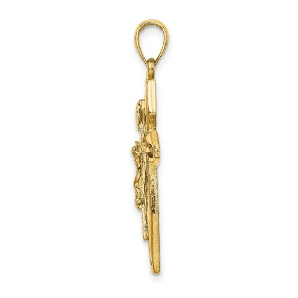 14K Yellow Gold 2-D & Polished Crucifix Charm Pendant