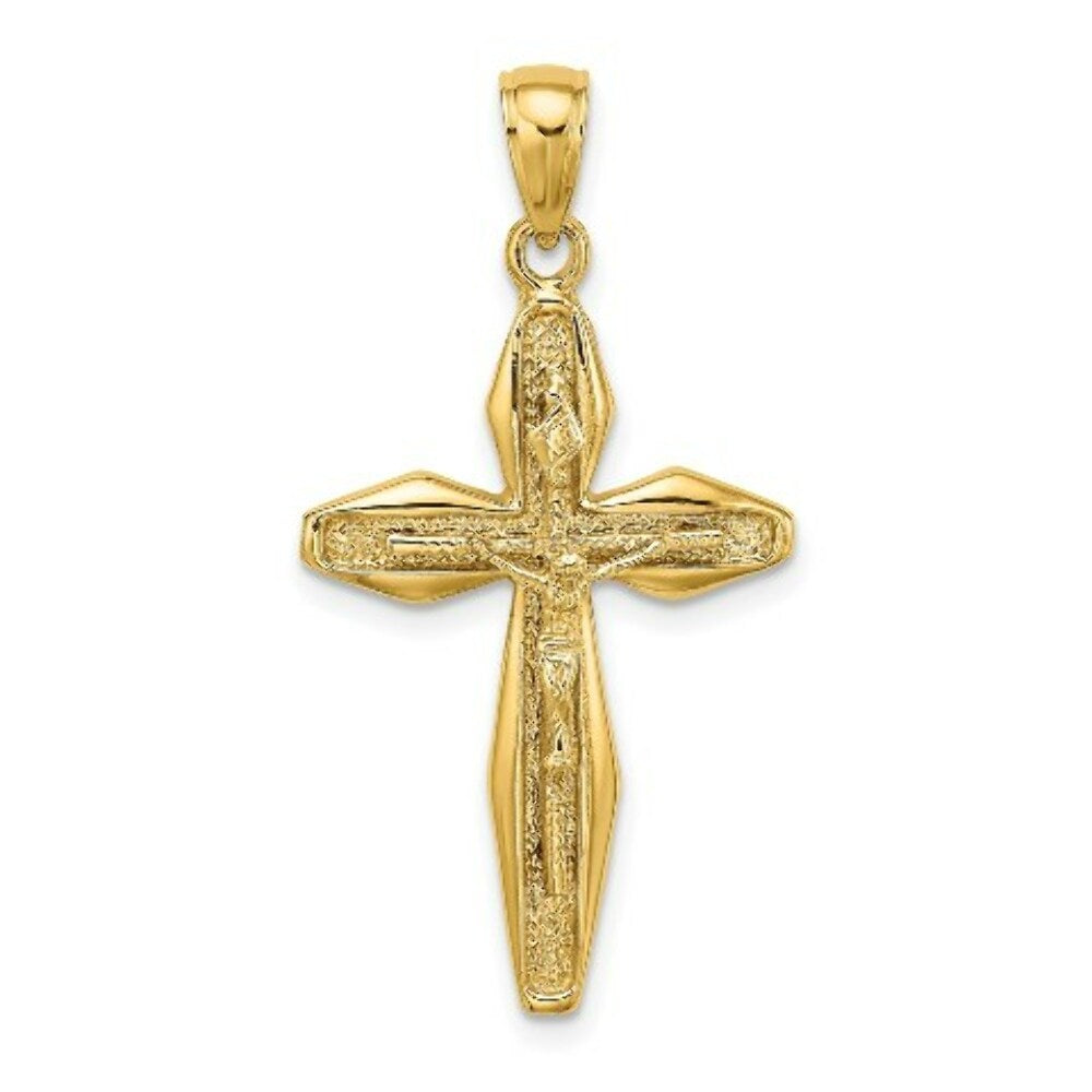 14K Yellow Gold 2-D & Polished Crucifix Charm Pendant