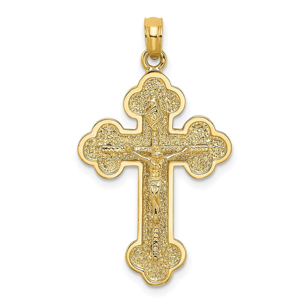 14K Yellow Gold 2-D Crucifix With SPADE TIPS Charm Pendant